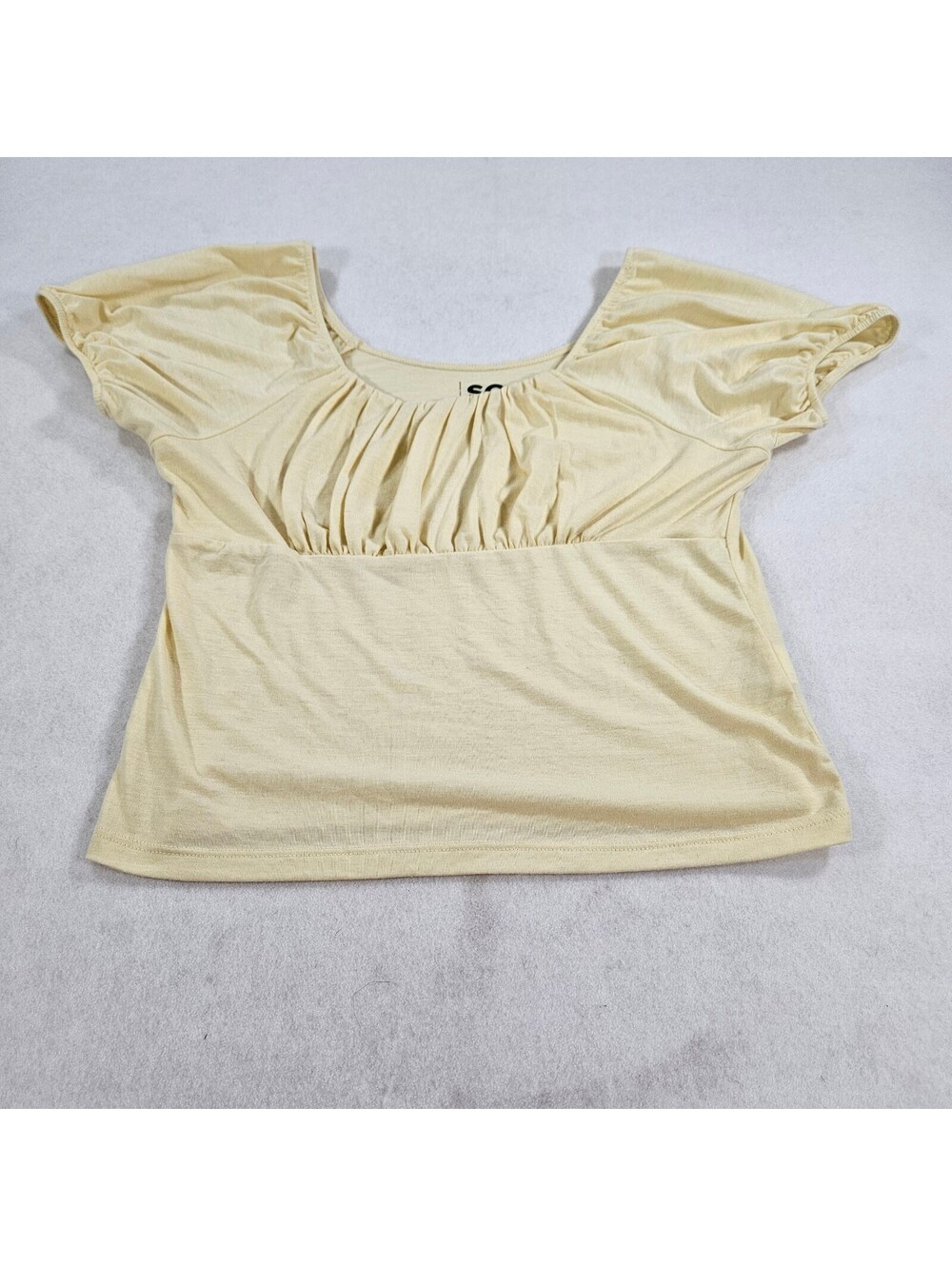 SO Goods For Life Womens Medium Cream Ruched Puff Sleeve Stretch Blouse Top M